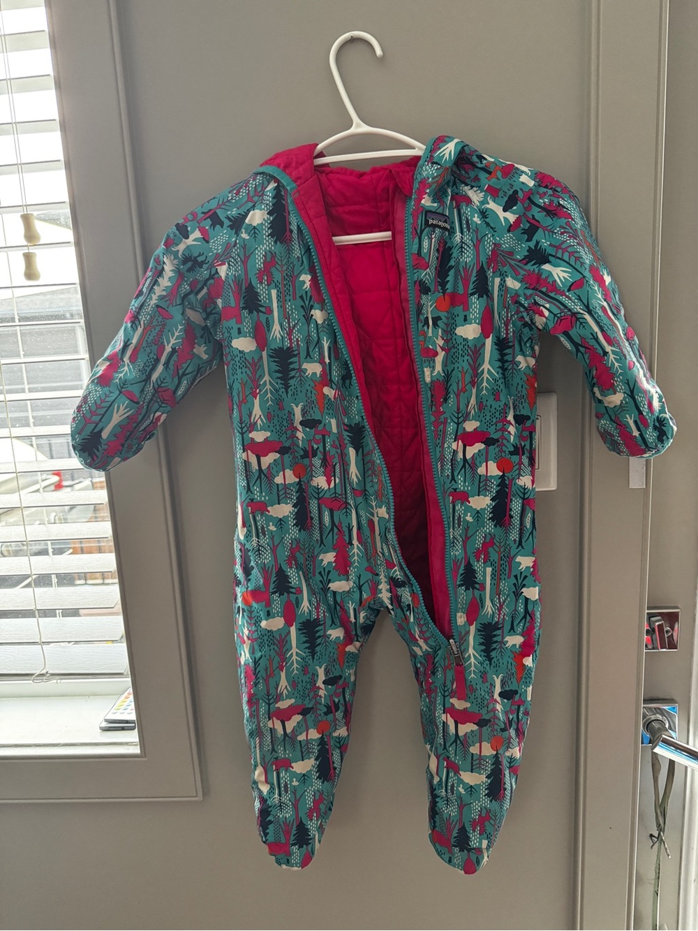 Patagonia Teal & Pink Hooded Kids Puffer One-Piece